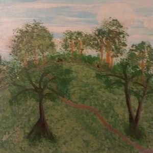 This is my acrylic drawing of a scene in Tom Bass Park in Houston, Texas.